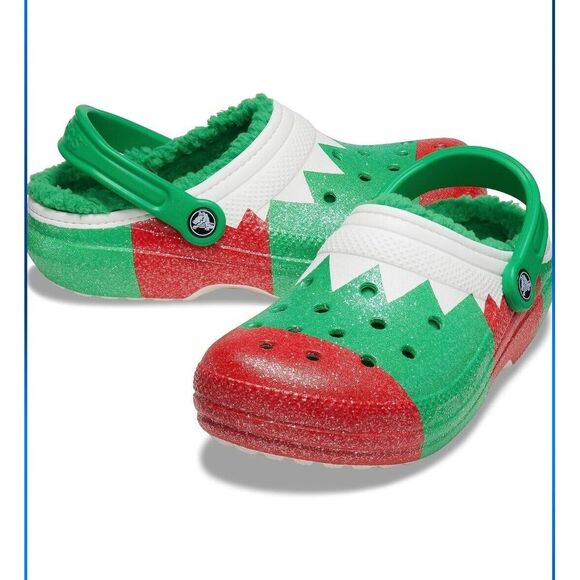 Crocs Classic Lined Holiday Christmas Elf Fur Lined Clogs Shoes Size M5/W7 - Picture 1 of 6
